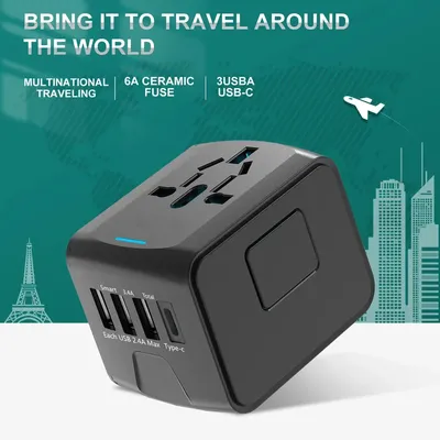 Universelles internationales Reise-Netzteil – 3 USB- und 1 Typ-C-in-One-Reiseladegerät mit Image