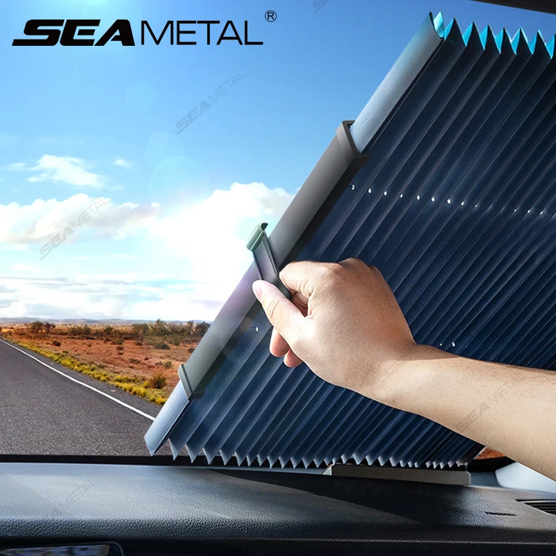 SEAMETAL Einziehbarer Windschutzscheiben-Sonnenschutz, UV-reflektierend, Auto-Sonnenschutz, Windschutzscheibe, Sichtschutzvorhänge, blendfreier Sonnenschutz Image