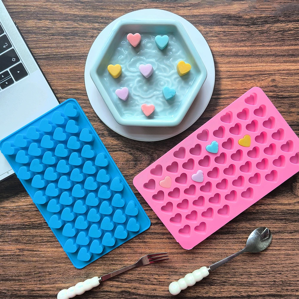 1pc 55 Löcher 3D Ice Cube Tray Mini Herz Silikon Form Schokolade Fondant Form Gebäck Gelee Keks Backen Kuchen dekoration Werkzeuge Image