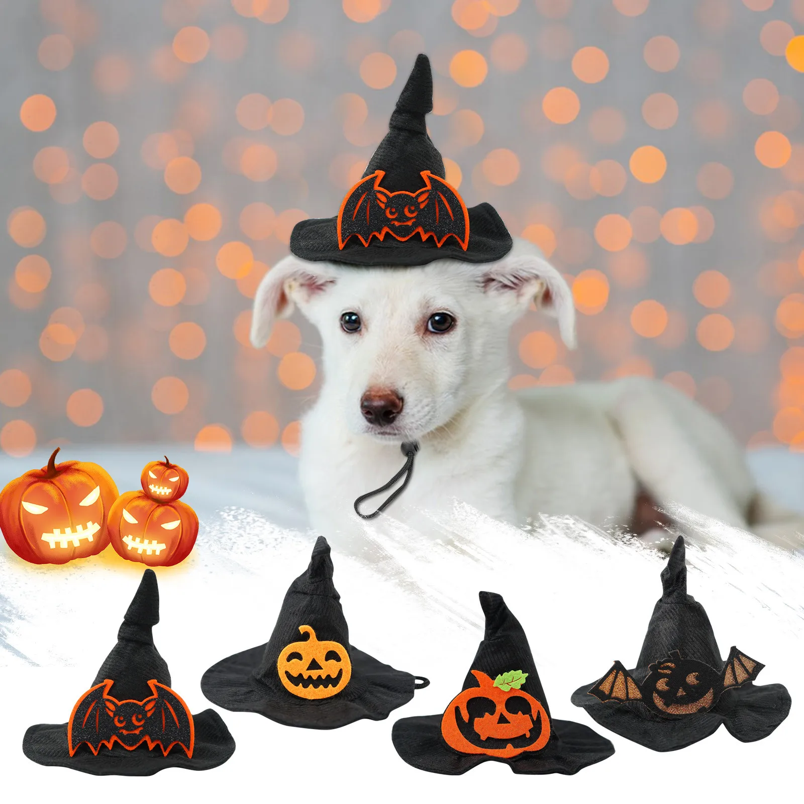 Halloween Spinnennetz Hexen hut elastisches Haarband Haustier liefert Hund Katze Kürbis Fledermaus Hut Haarschmuck glücklich Halloween Party Image
