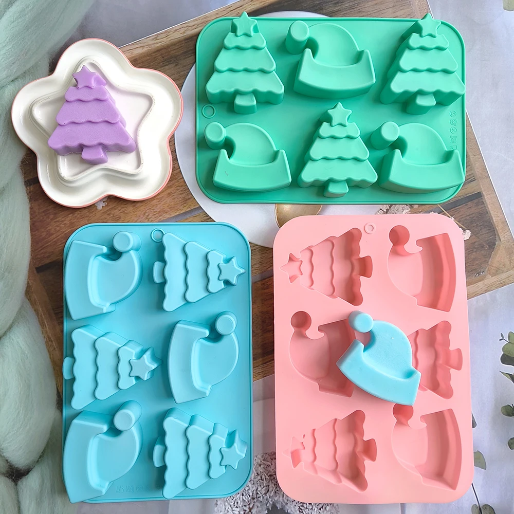 6 Löcher Weihnachten Silikon form Weihnachts baum und Hut geformte Kekse Süßigkeiten Backform Weihnachten Urlaub Dekoration Werkzeug Image