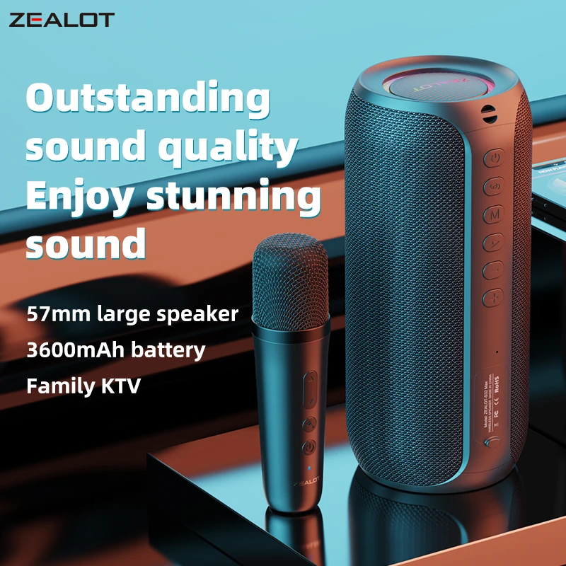 ZEALOT-S69M Karaoke-Maschine, tragbares Bluetooth 5.3-Lautsprechersystem mit 1 oder 2 kabellosen Mikrofonen, Geschenke für Zuhause und Familie Image