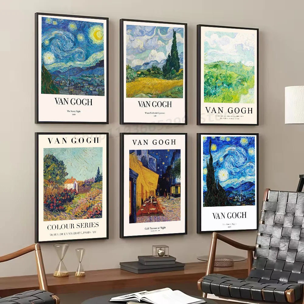 1pc Van Gogh Poster Selbstklebende Kunst Wasserdichte Papier Aufkleber Kaffee Haus Bar Zimmer Wand Dekor Image