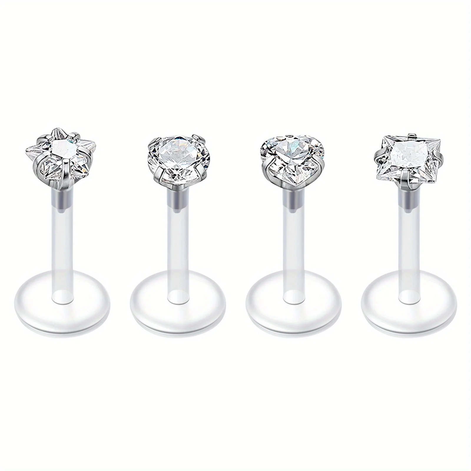 1pcs 16G Transparent Cubic Zirkonia Lippenringe Kunststoff Bar-förmige Ohrringe Tragische Knorpel Ohrringe Arbeit Piercing Schmuck Image