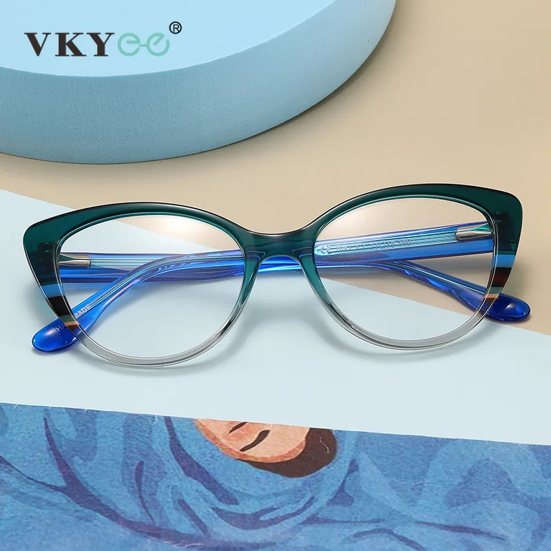 VKYEE Modische, personalisierte Katzenauge-Brille, einfache Anti-Blaulicht-Brille für Damen, anpassbare verschreibungspflichtige photochrome Brille 1047 Image