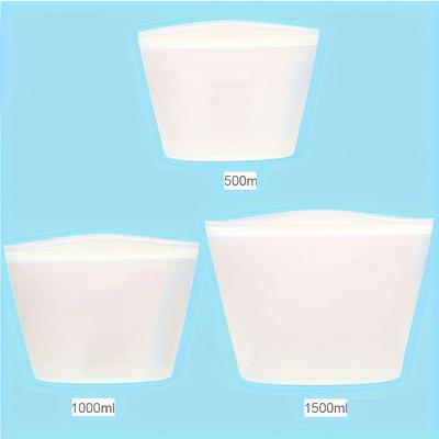 TEMU 3pcs Silicone Food Storage Bags - Reusable, Leakproof & Zip Containers For - Kitchen , 17.6oz/35.2oz/52.8oz