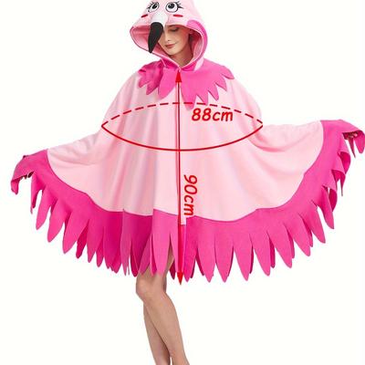 TEMU Flamingo Hooded Cape Costume, 100% Polyester Fleece Animal Pattern, , Embroidered Detail, Woven Fabric, Machine Washable - Halloween & Christmas Parties