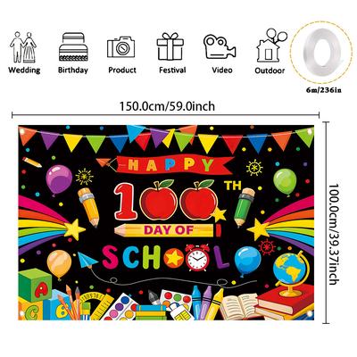 TEMU 100th Day Of School Celebration Banner - Polyester Photography Backdrop For Classroom, Living Room & Outdoor Decor | Teacher Appreciation & Photo Booth Props