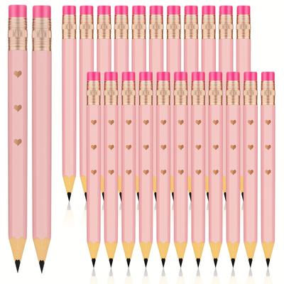 TEMU 24pcs Pink Pencils Bridal Shower Golf Pencils With Erasers Mini Half Pencils Pre 4 Inch Wedding Pencils Hexagon Pencil For Party Favors Office School Classroom