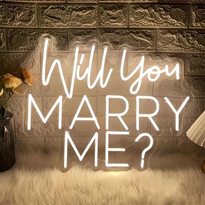 TEMU Elegant ' Marry Me?' Led Neon Sign - Usb Powered, Switch-controlled Wall Decor For Proposals & Engagements, Ideal For Bridal Showers & Wedding Celebrations, White Light, Versatile Installation