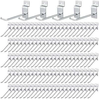 TEMU 100pcs Heavy Duty Hooks Hanging Accessories Metal Slat Wall Hanging Hooks Silver Slat Wall Hanger Commercial Grade Pegs For Shop Retail Display (4 Inch)