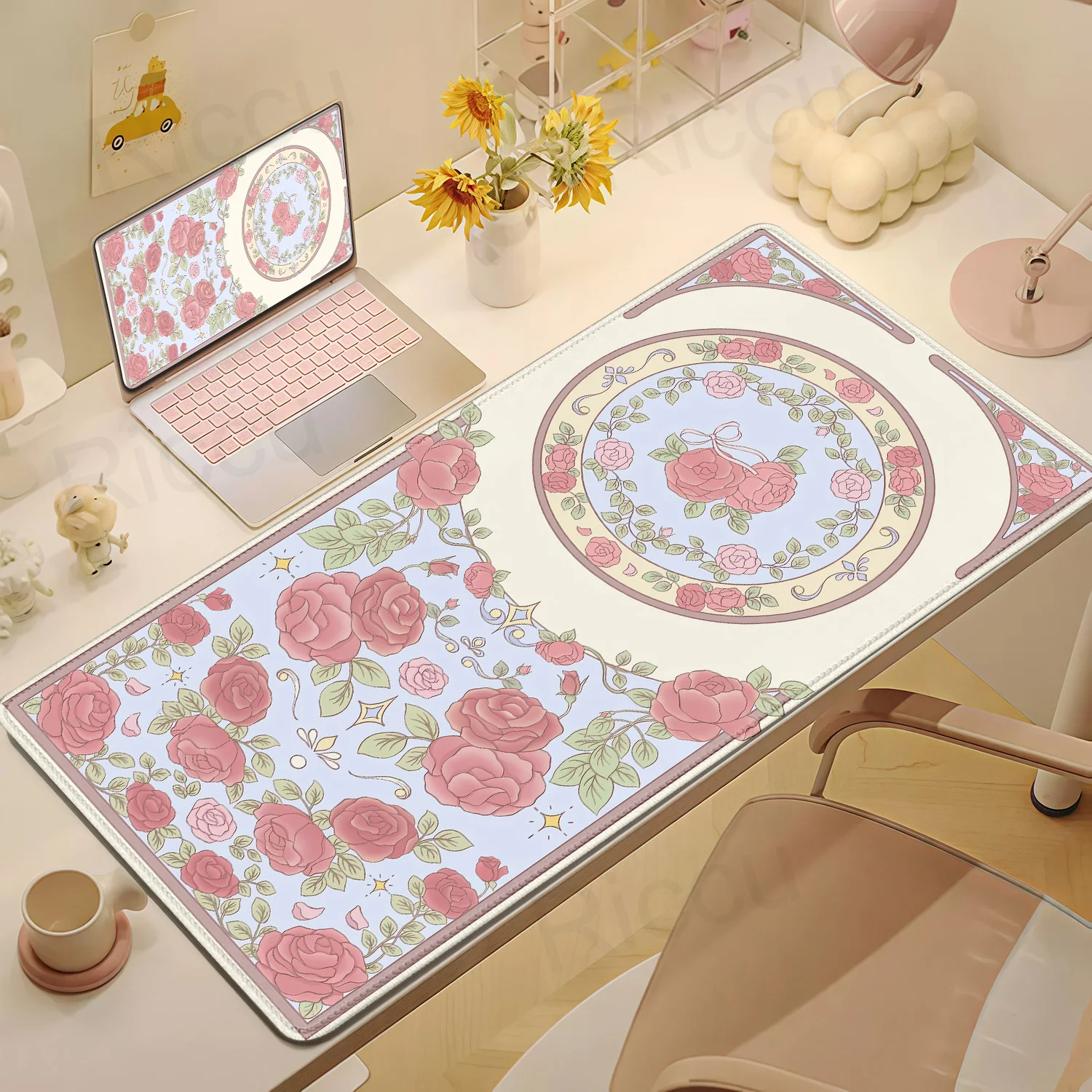 Genshin Impact Gamer Mauspad Rosa Lila Blume Erweitertes Pad XXL Niedliches Kaninchen Schreibtischunterlage Bürozubehör Weiche Laptop-Mauspads Image