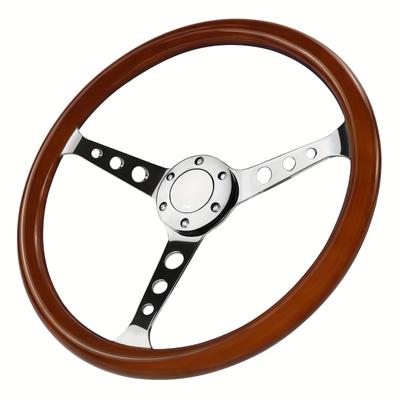 TEMU Universal Racing/golf Cart Steering Wheel, 15''6 Bolts Wood Grain Racing Steering Nostalgia Style With Horn Button Vintage