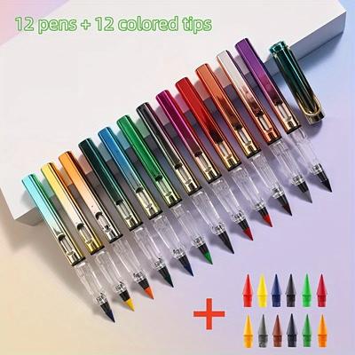 TEMU 24pcs, 12 Pens + 12 Colored Pencils, New Gradient Metal Pencils, Hb Pencils, Colored Pencils With Interchangeable , Drawing