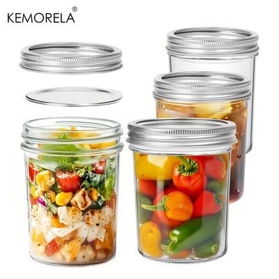 TEMU 4-pack Kemorela 16 Oz Glass Mason Jars With - Bpa-free, Round Canning Jars With Spiral Seal Bands For Honey, Jam, Jelly, Coffee, Salad, Diy Candles, Wedding Favors