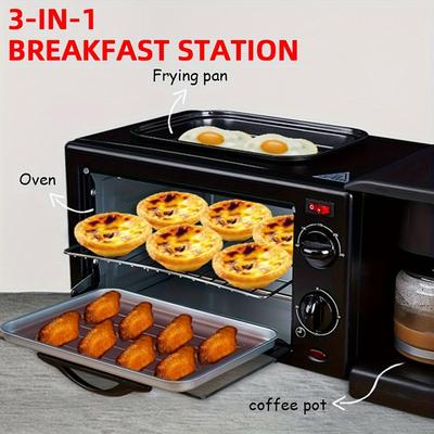 TEMU 3in 1 With Coffee Maker, Electric Maker Non Stick Bread Toaster Oven With Frying Pan, Ulti- Griddle Machine For Egg Sausages