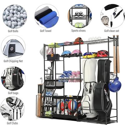 TEMU 6.3ft Golf Bag Storage Garage Organizer, 2 Golf Bag Storage Racks And Other Sports Equipment Organizer, Extra Large Storage Rack For Garage, Holds Golf Clubs, Balls And Miscellaneous Items