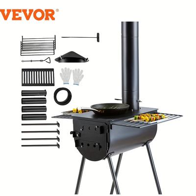 TEMU Vevor Wood Stove, 118 Inch, Alloy Steel Camping Tent Stove, Portable Wood Burning Stove With Chimney Pipes & Gloves, 3000inÂ³ Hot Tent Stove For And Heating With 8 Pipes