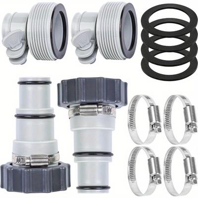 TEMU 4pcs Hose Adapter With Collar, Connection Pump Pool Hose Adapter With Clamping Washer, Used For Aru Threaded Connection Pump, Used For Plunger Valve Drainage Adapter Swimming Pool Accessories