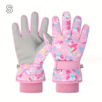 TEMU 1 Pair Of Winter Children's Ski Gloves Warm Outdoor Windproof, Cold-proof, Waterproof, Thickened Fleece, Cartoon Graffiti Unisex Versatile Colors