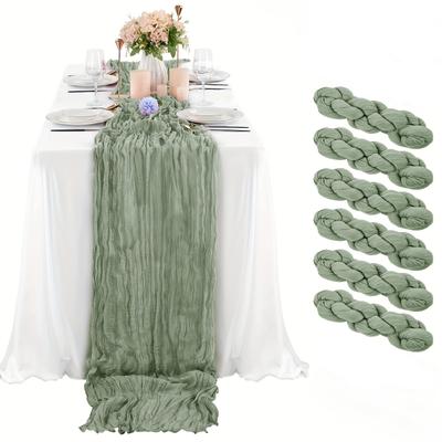 TEMU 6/10-pack Polyester Table Runners - Vintage Wrinkle Sheer Gauze, Rectangular Cheese Cloth For Wedding Reception, Bridal Decorations, Transparent Table