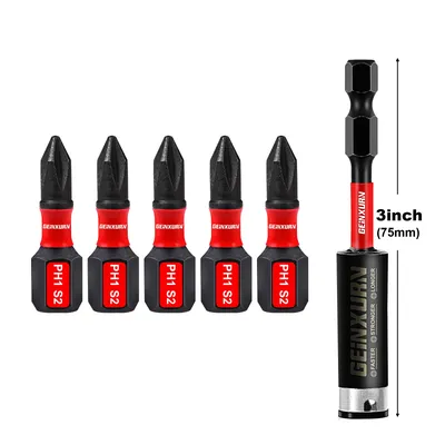 Geinxurn Impact Tough # 1 Phillips 1 Zoll. Schraubendreher-Bits einsetzen, PH1 Power Schraubendreher-Bits-Set mit Bithalter
