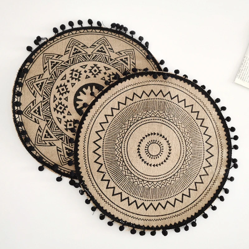 Ins Stil einfache hand gewebte Jute Tischs ets Untersetzer Retro Baumwolle Leinen dekorative Matten Vase Matten Küchen zubehör Image