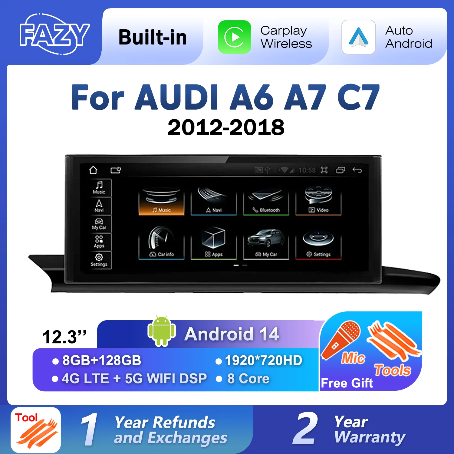 Android 14 Auto Radio IPS Touchscreen Für Audi A6 A7 C7 2012-2018 Multimedia Player Carplay Stereo GPS Navi 4G WIFI Kopf Einheit Image