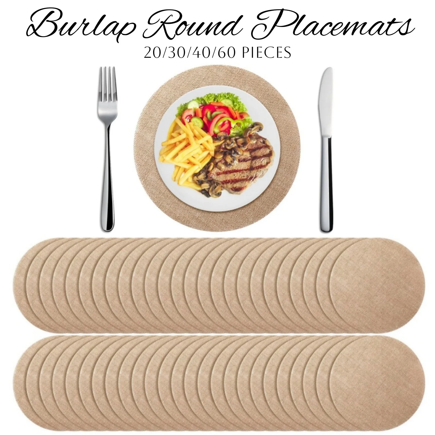 20–60 Stück runde Tischsets aus Sackleinen, hitzebeständig, Jute-Tischset, Kreis, rustikale Tischdekoration, Hochzeit, Abendessen, Bauernhaus-Versorgung