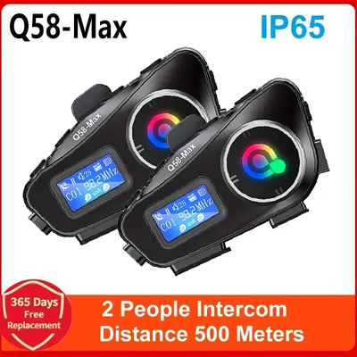 Q58 Max Motorradhelm, Bluetooth-Gegensprechanlage, IP65, wasserdicht, Gegensprechanlage, Entfernung 500 Meter, verschiedene Musik-Szenen Image