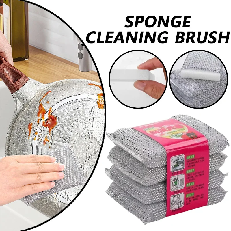 Küchenschwamm-Reinigungsbürste, starke Reinigungskraft, beschädigt keinen Topf, Schüssel, Haushalt, kratzfester Reinigungsschwamm, abwischen Image