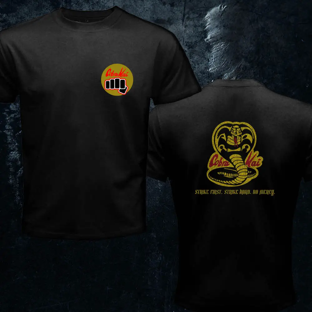 Die Karate Kid Cobra Kai Strike Hard Film 80S Kampfkunst Schwarz Neue Mode Marke Druck T-Shirt Männliche Marke Kostenlose T Shirts Image