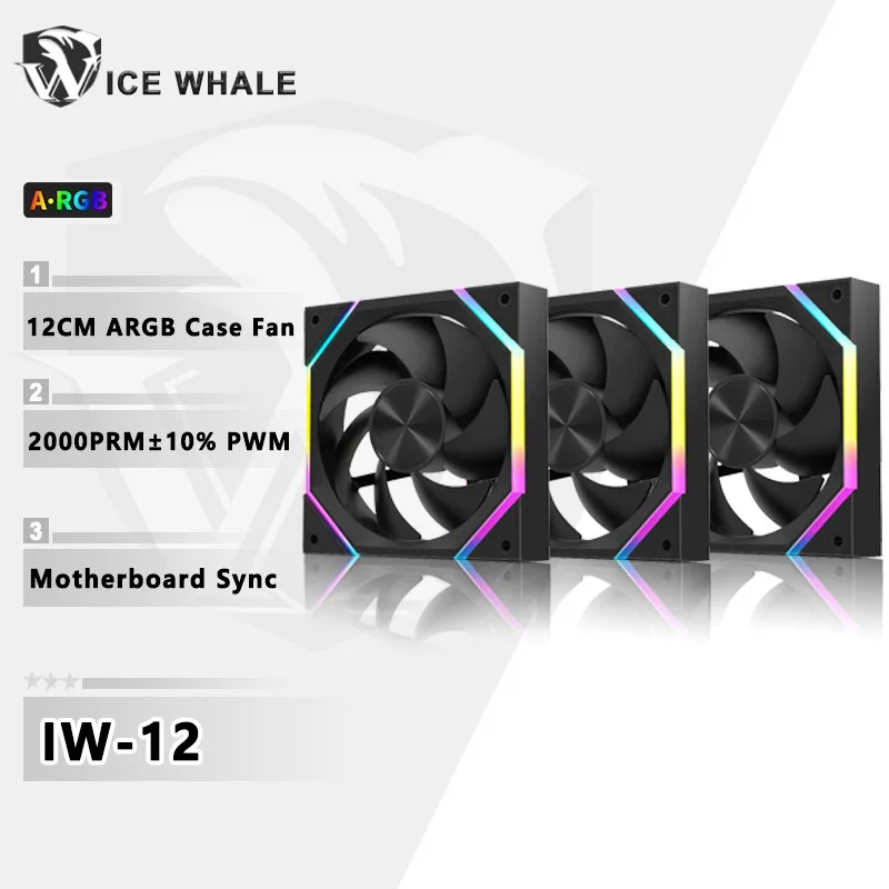 ICE Whale IW-12 Ventola per case del PC del computer 120mm ARGB 4Pin PWM Ventola di raffreddamento Scheda madre Sincronizzazione 61,5 CFM/2000 giri/min Ventola di raffreddamento della CPU