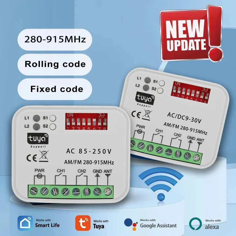 Universale 280-915 MHz 433 868 mhz Tuya WIFI Porta Del Garage Ricevitore di Controllo Remoto AC DC 9-30 V 85-250 V Modulo Smart Switch