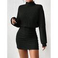 Damen Minikleid strickkleid Figurbetontes Kleid Elegant Brautkleider schlicht Cocktail Urlaub Strasse Casual Regular Fit Graphic Glatt Langarm Rollkragen Schwarz Grau Sommer Herbst Winter
