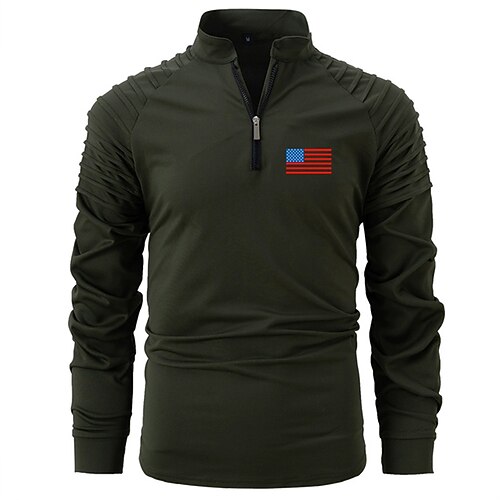 Herren T Shirt Henley Hemd T-Shirt Langarmshirt Langarm Viertelreißverschluss Frühling Herbst Amerikanische US-Flagge Mode Designer Basic Gerafft Urlaub Straße Ausgehen Schwarz Weiß Rosa Top T-Shirt Image