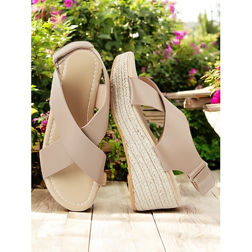 schwarze Espadrille-Keilsandalen für Damen – stylisches Design mit gekreuzten Riemen, bequemer Sommerschuh, perfekt für den Strand und Freizeitausflüge Image