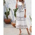 Damen kleid lang Casual kleid Sommerkleid Boho-Kleid Modisch Outdoor Festtage Verabredung Regular Fit Bemalt 3/4 Ärmel Hemdkragen Schwarz Weiß Grün Sommer Frühling