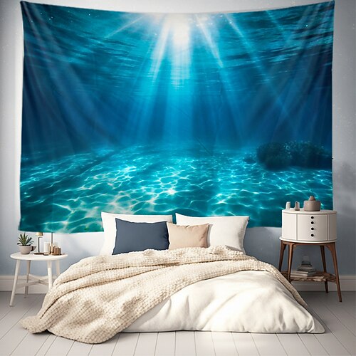 Landschaft Blauer Ozean hängender Wandteppich Wandkunst Große Wandteppich Wanddekoration Fotohintergrund Decke Vorhang Zuhause Schlafzimmer Wohnzimmer Dekoration Image
