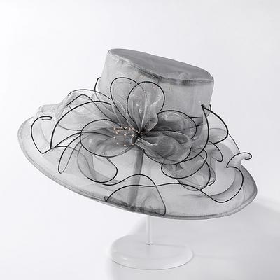 Hats Organza Sun Hat Formal Tea Party Cocktail Elegant Vintage Sun Protection With Floral Headpiece Headwear