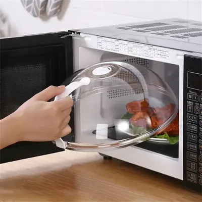 Microwave Food Splash Proof Cover Oven Heating Cover Plate Transparent Cover with Handle Household