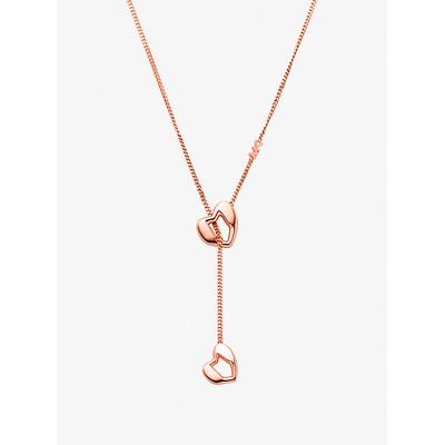 Michael Kors Precious-Metal Plated Sterling Silver Heart Chain Lariat Necklace Rose Gold One Size