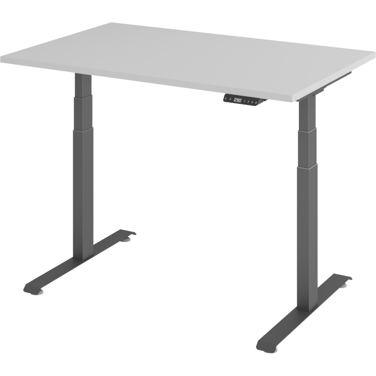 bümö höhenverstellbarer Schreibtisch 120 x 80 cm in grau, Gestell graphit - Höhenverstellbar Elektrisch Stehpult mit 3-fach Speicher, Computertisch, Image
