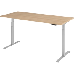 bümö höhenverstellbarer Schreibtisch 180 x 80 cm in Eiche, Gestell silber - Höhenverstellbar Elektrisch Stehpult mit 3-fach Speicher, Computertisch, Image