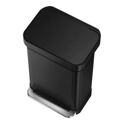 simplehuman CW2092 12 Gallon / 45 Liter Matte Black Stainless Steel Rectangular Step-On Trash Can with Liner Pocket