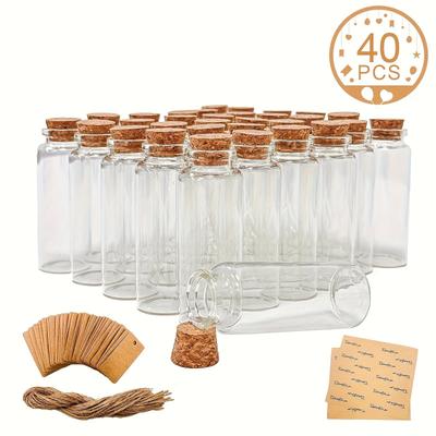 TEMU 40pcs, Gift Glass Bottles, 20ml Empty Clear Glass Jars Vials With Corkstoppers Bottles, Transparent Wish Bottle, Hanging Glass Bottle Jars Diy Ornament Containers, Wedding Bridal Shower Decor