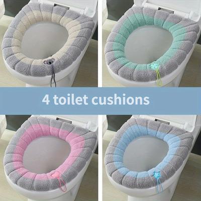 TEMU Four-piece Set Two-color Toilet Seat Cushion, Home Toilet Seat Cover, Toilet Seat Cover, Winter Thickened Toilet Seat Cover, Toilet Pad, Washable Toilet Seat Cover, Home Essential