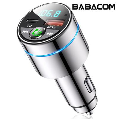 TEMU Babacom Fm Transmitter For Car, Bt 5.3, , 30w Pd & 18w Qc3.0 Fast Car Charger, Fm Radio, Bt Car Adapter, Noise Canceling Hands-, Blue Light, Silvery