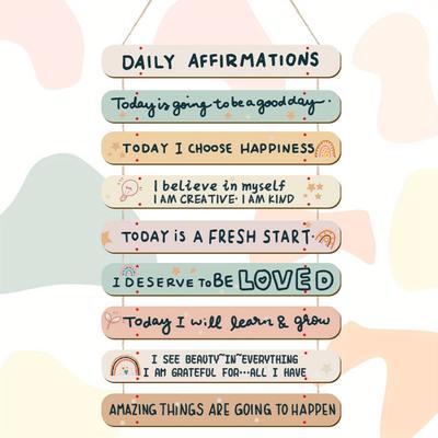 TEMU 9pcs Positive Affirmations Wall Hanging Plaque Sign, Inspirational Wooden Hanging Wall Decor, Self Mental Health Awareness Wall Art Decor, Decoration For Office Bedroom, Back To School Gift For