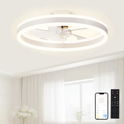 Nordic Led Ceiling Fan with Light DC Motor 6-speed Timing Fan 50CM Low Floor Loft Remote Control Decorative Fan with Light
